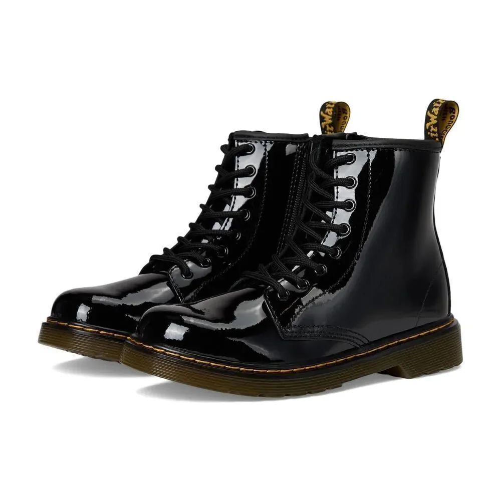 Dr Martens Jr Combat Black Glossy Leather J Zip Up Boots Size 13 US